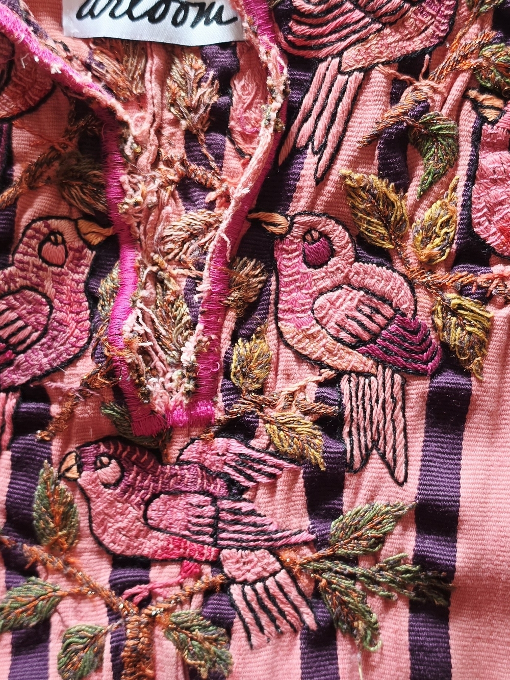 Arloom Vintage Huipil Top Pink With Purple Stripes - Picture 4 of 12